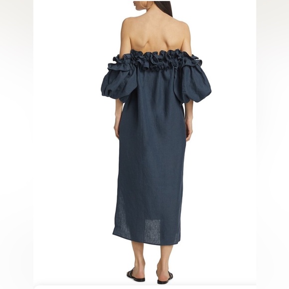 NWT Piece of White Navy Karla Off-The-Shoulder Midi-Dress Dress - Picture 3 of 8